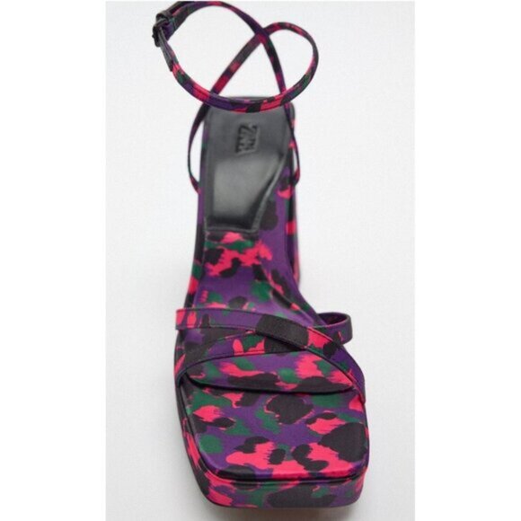 NWT Zara multicolour abstract print chunky platform heeled sandal, EU 38 - Picture 5 of 15